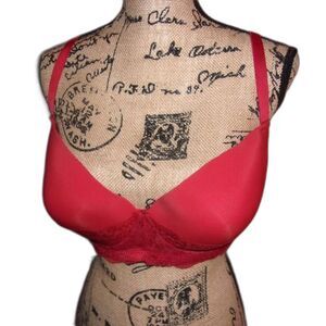 Youmita 34DDD (34F) Full Coverage Red Floral Lace Overlay Bra NWT